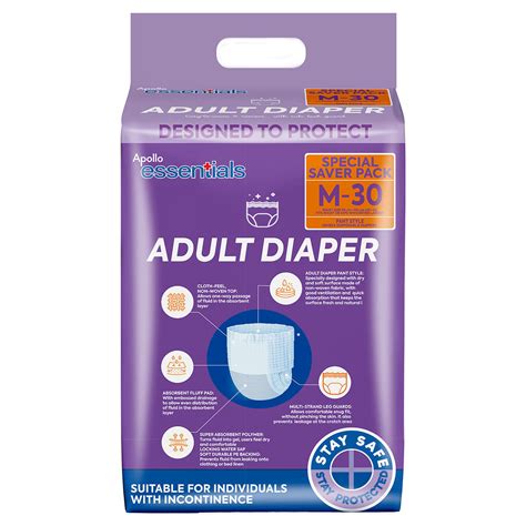 Buy Apollo Essentials Adult Diaper Pant Unisex Medium, 30 Count | 19 ...