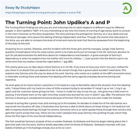 The Turning Point: John Updike’s A and P Essay Example | StudyHippo.com