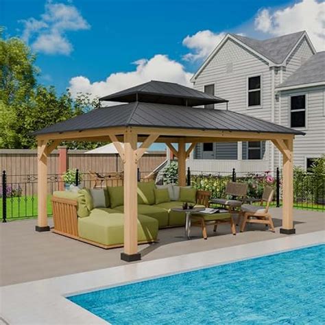 Yardsight Cedar Wood Gazebo - 11 x 13, Hardtop with Galvanized India | Ubuy