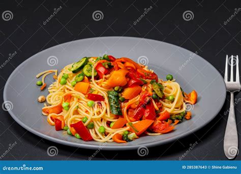 African Traditional Spaghetti Pasta with Spicy Sauce and Vegetable ...