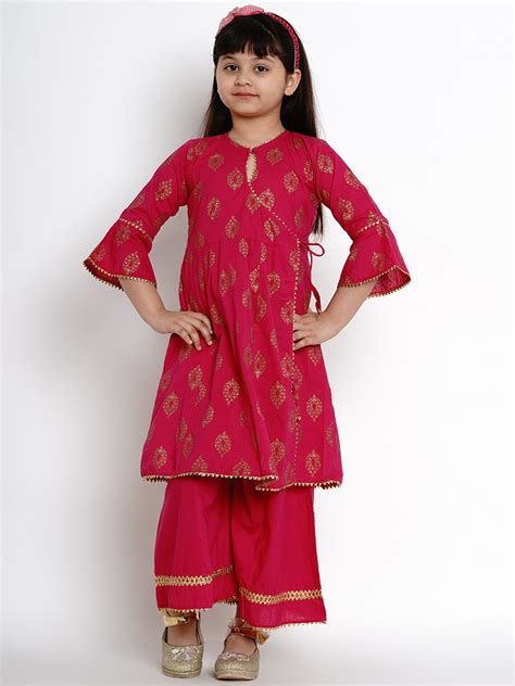 Shop Bitiya By Bhama Girls Fuchsia Embroidered Kurti With Palazzos Online