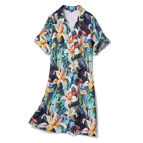 Hawaiian Dress For Women Tropical Vacation Dress Greenish Lily Flower ...