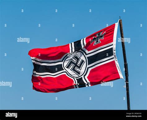 Swastika symbol on a Nazi flag from World War 2 with copy space Stock ...