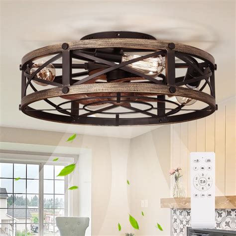 SHLUCE Farmhouse Flush Mount Caged Ceiling Fans with Lights, 6 Speeds ...