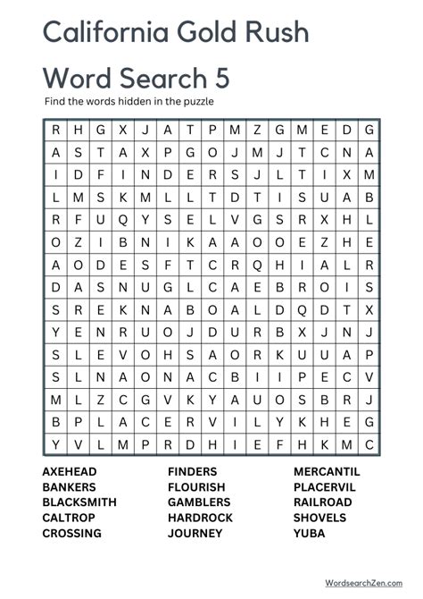 California Gold Rush Word Search 5 Free Printable PDF File ...