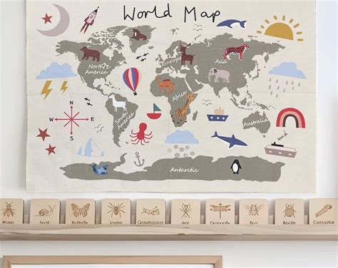 Vintage World Map Chart Poster Print Hanging Chart / Pull Down Style ...