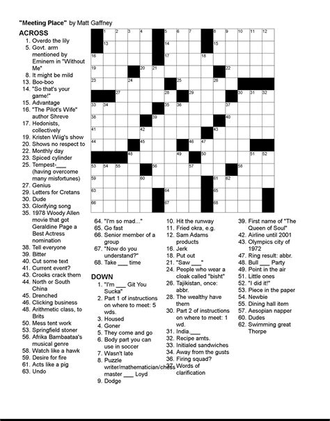 Crossword La Times - Free Printable Crosswords