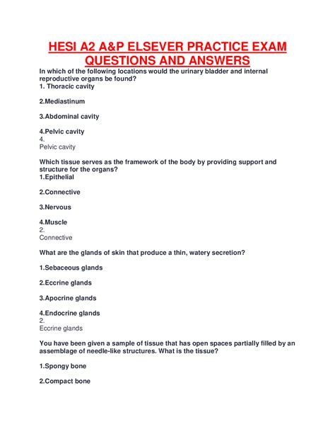HESI A2 A&P ELSEVER PRACTICE EXAM QUESTIONS AND ANSWERS NEW UPDATED AND ...