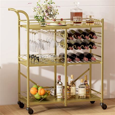 Amazon.com - Gold Bar Cart, 3 Tier Home Bar & Serving Carts with Wheels ...