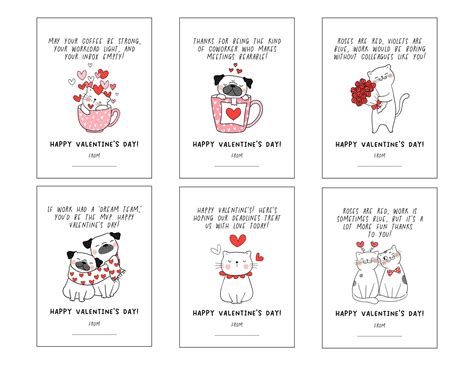 Coworker Cute Valentine Workplace Cards, Funny Coworker Office Valentine's Day Printable Cards ...
