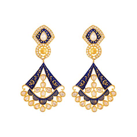 Kundan Opulence Enameled Brass Drop Earrings – VOYLLA