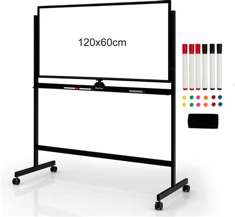 COSTWAY Double-Sided Magnetic Mobile Whiteboard, Adjustable Mobile Dry ...