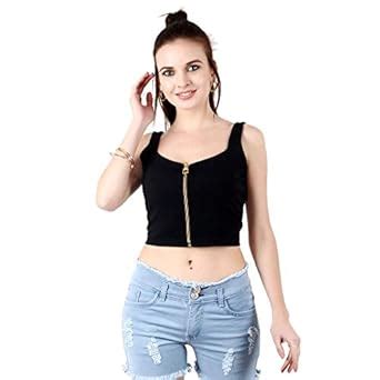 Buy POPWINGS Solid Casual Sleeveless Regular-Fit Crop Tops for Women ...