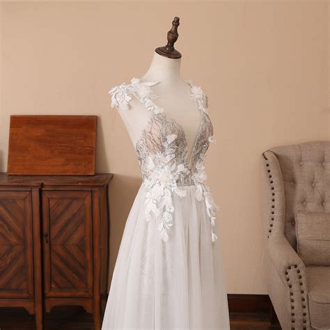 Deep V-neck Prom Dress Long Split Front Wedding Dress White - Etsy UK