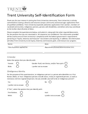 Fillable Online Trent University CRC Self Identification Form Fax Email ...