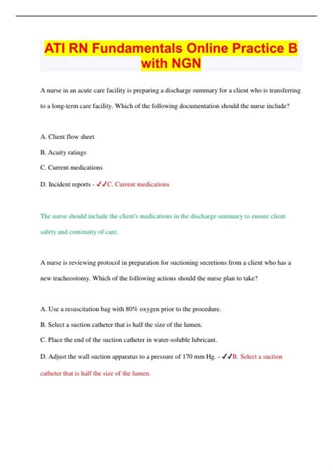 ATI RN Fundamentals Online Practice B with NGN | 2023 | Questions with ...