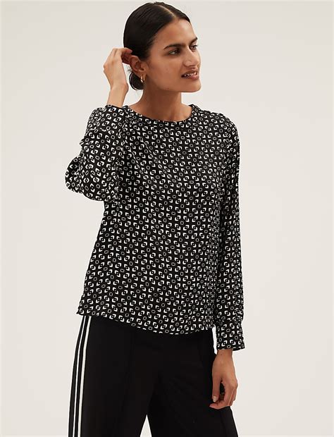 Buy Jersey Geometric Round Neck Regular Fit Top at Marks & Spencer