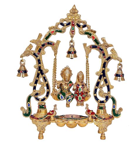 AONA Brass Radha Krishna Statue with Diya's Statue Idol Jhula Ganesh ...
