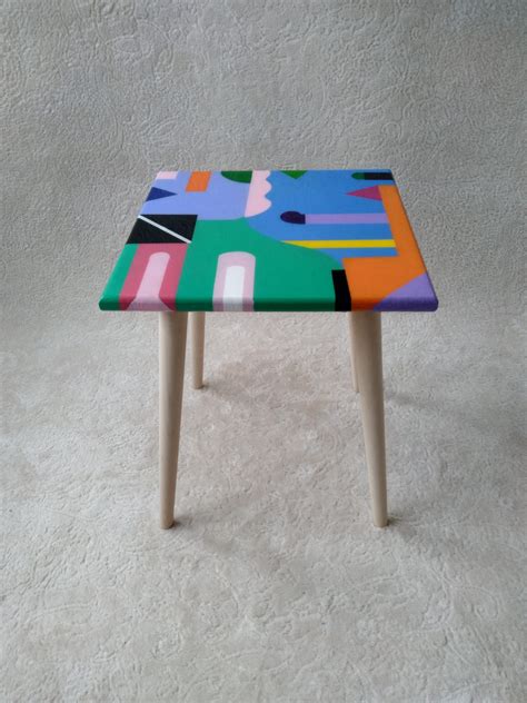 Small Abstract Rainbow Funky Resin Side Coffee Table, Modern Unique ...