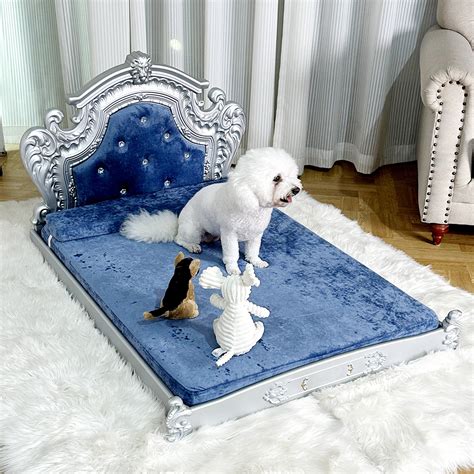 BingoPaw Luxury Silver Baroque Soft Velvet Dog Bed Pet Sofa Furniture ...