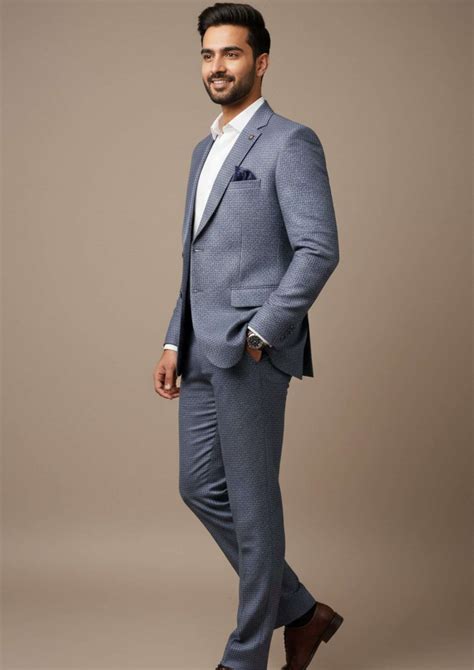 Steel Blue Precision Micro-Textured Executive Suit – Sitara Wedding ...