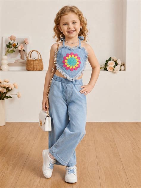 Girl's Ice Blue Heart Shape Denim Co-Ord Set [6G-6701] (4-12 Years ...