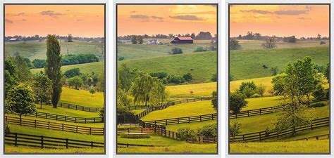 AABERIC - 3 Piece Framed Canvas Wall Art - Evening Scene in Kentucky ...