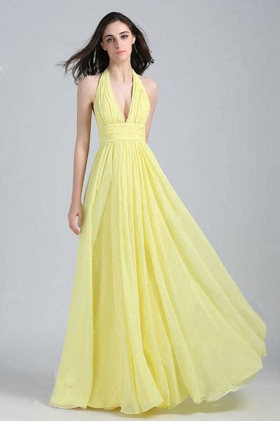 Yellow Plunge Neck Ruched Halter Maxi – ShObO