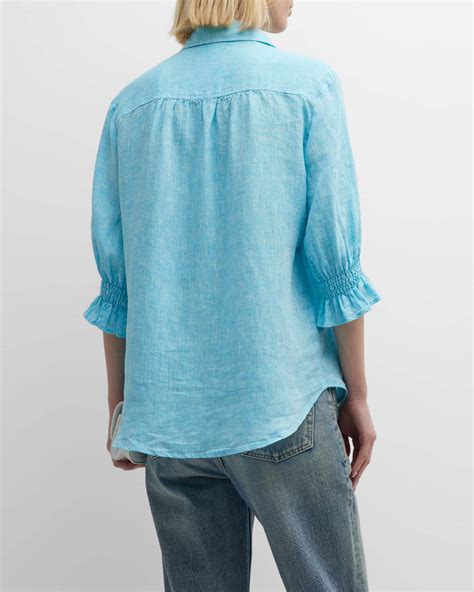 Finley Sirena 3/4-Sleeve Button-Down Linen Shirt | Neiman Marcus