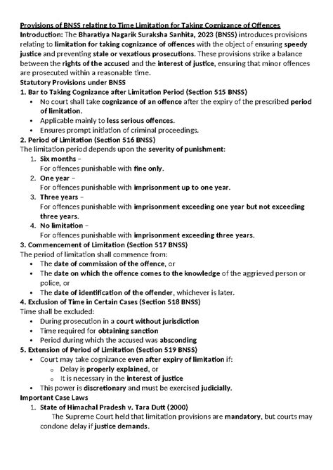 Unit 4 - BNSS Provisions on Time Limitation for Cognizance of Offences ...