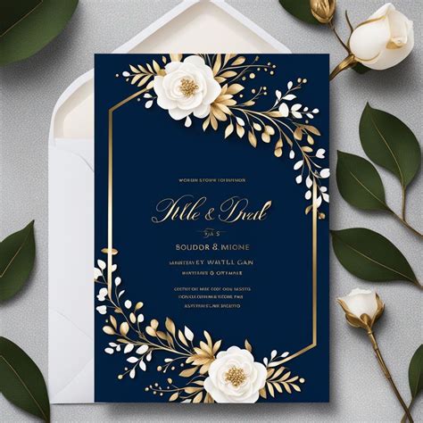 Wedding Invitation Design Template with White | Save the date navy blue ...