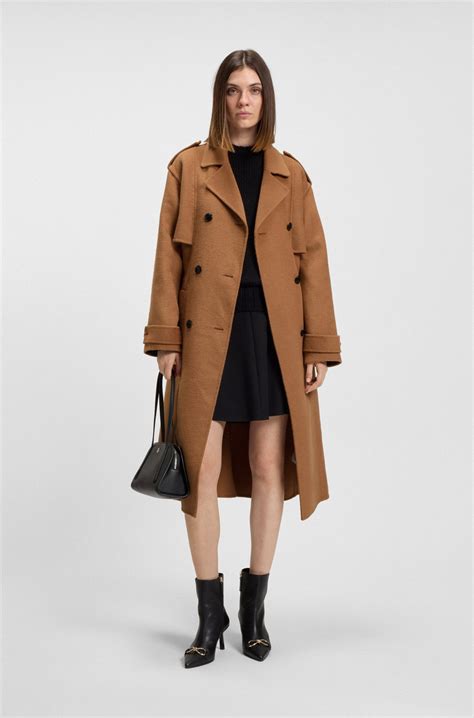 HUGO - Relaxed-fit trench coat with stacked-logo rivet - Beige