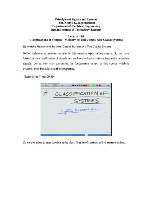 Lec5 1 - Notes - Principles of Signals and Systems Prof. Aditya K ...