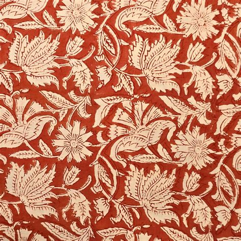 Pure Cotton Bagru Red With Off White Jungle Flower Jaal Hand Block Pri ...