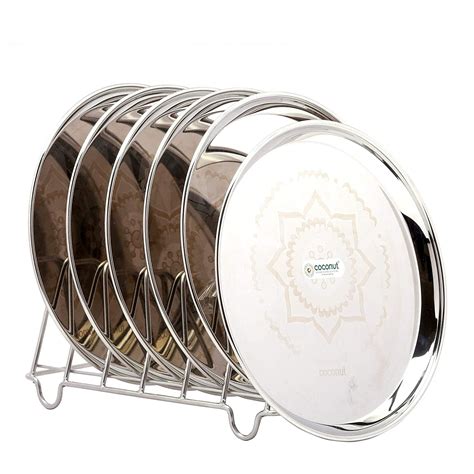 Coconut Stainless Steel Rangoli Design Plate - Pack of 6, Heavy Gauge ...