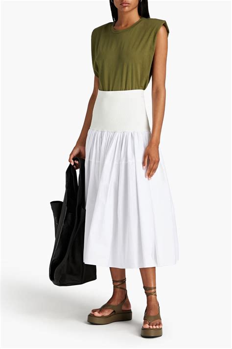 MCQUEEN Knit-paneled cotton-poplin midi skirt | THE OUTNET