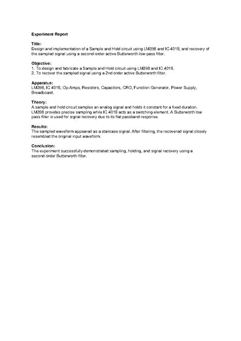 Experiment Report: Sample and Hold Circuit Design & Butterworth Filter ...