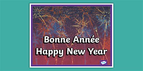 French and English Happy New Year Display Poster - Twinkl