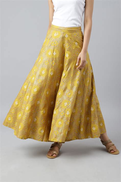 Buy Honeysuckle Yellow Printed Flared Culottes Online for Woman | WforWoman