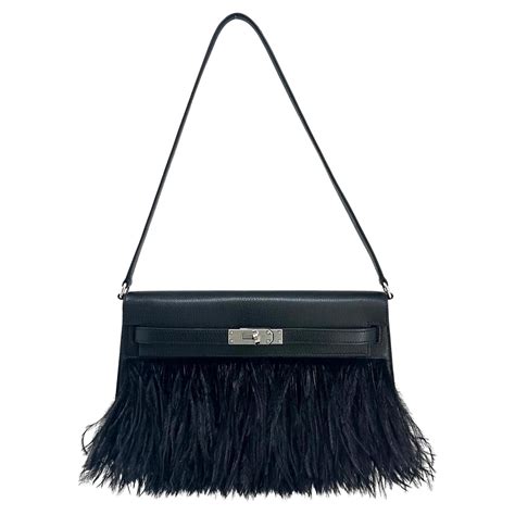 HERMES Kelly Elan Folie Black Ostrich Feather and Chèvre Leather Bag ...
