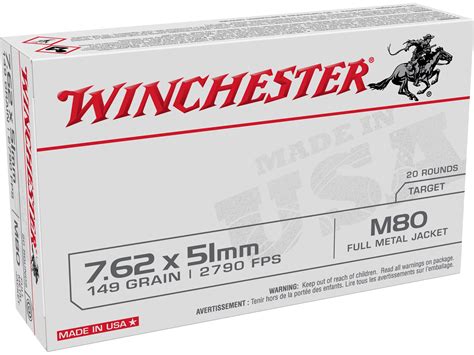 Winchester White Box USA 7.62x51mm NATO Ammo 149 Grain Full Metal