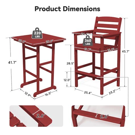 JEAREY 3-Piece Adirondack Minimalist High Bar Stool Set, 3-Piece Patio ...
