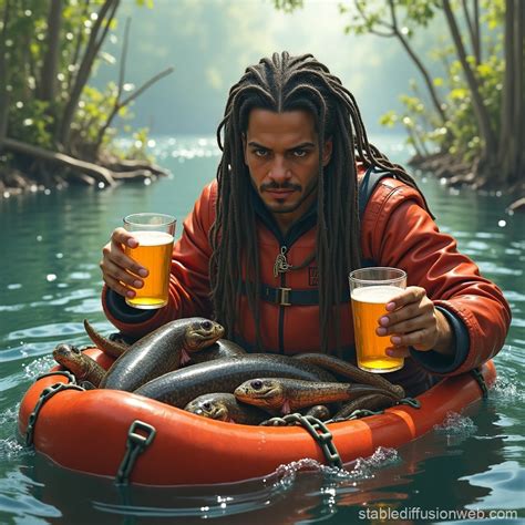 Adolf with Orangutans in a Tubular Boat | Stable Diffusion Online