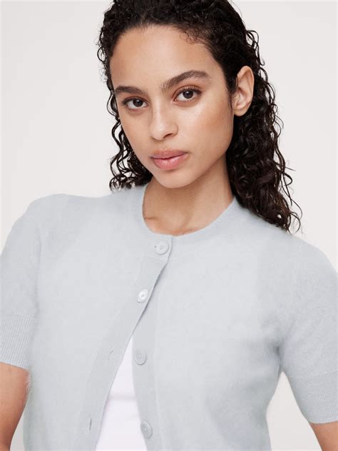 Lightweight Brushed Cashmere Short-Sleeve Cardigan Sweater | Banana ...