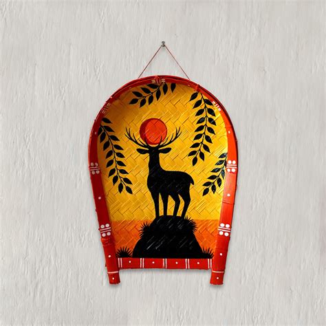 Buy Handpainted Deer Kulo Folk Art Bamboo Wall Decor Online On Zwende