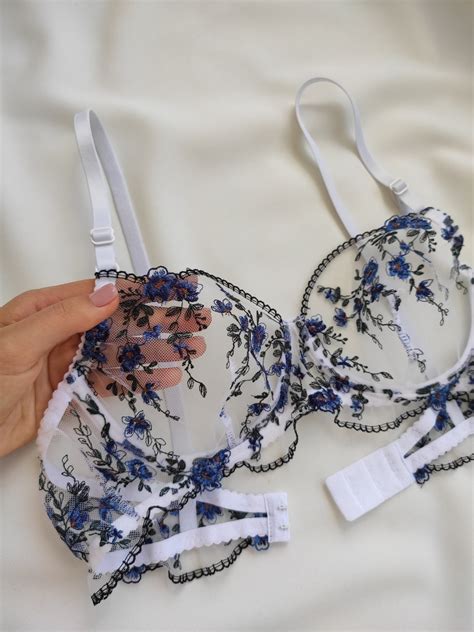 Floral Lace Lingerie-embroidered Lingerie Set Blue Lingerie Set ...
