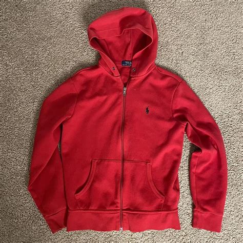 basic red polo hoodie like new/little to no... - Depop