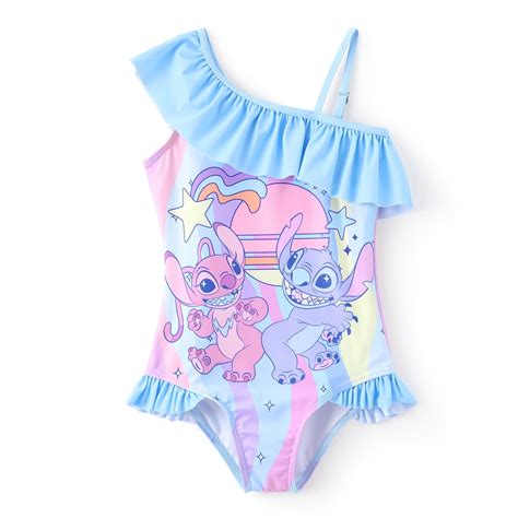 Disney Stitch Girls Swimsuit Angle Graphic One Piece Ruffled One ...