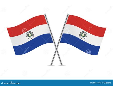 The Republic of Paraguay Crossed Flags. Paraguayan Flags, Isolated on a ...
