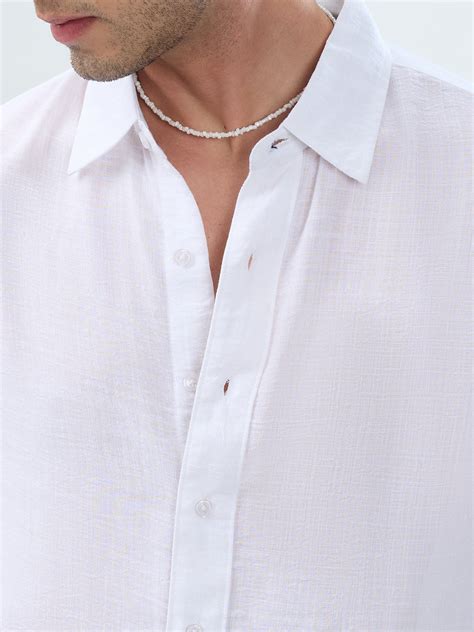 Elegant Pearl White Sheer-Weave Boxy Fit Crop Shirt – Vastrado